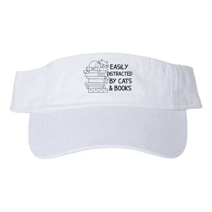 Easily Distracted By Cats And Books Funny Cat Valucap Bio-Washed Visor