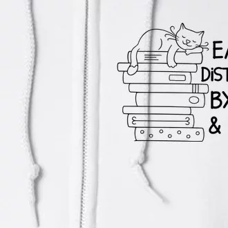 Easily Distracted By Cats And Books Funny Cat Full Zip Hoodie