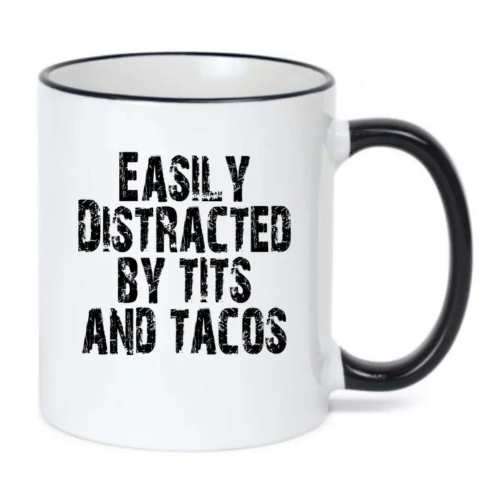 Easily Distracted By Tits And Tacos Funny Vintage Black Color Changing Mug