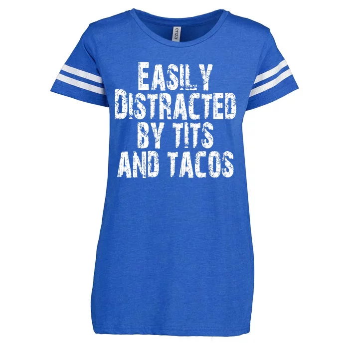 Easily Distracted By Tits And Tacos Funny Vintage Enza Ladies Jersey Football T-Shirt