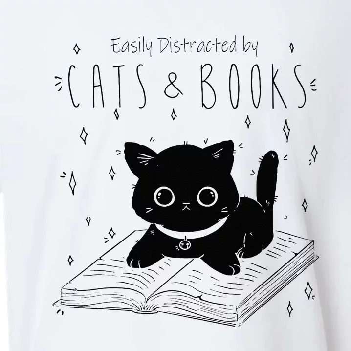 Easily Distracted By Cats And Books Funny Cat & Book Lover Sueded Cloud Jersey T-Shirt