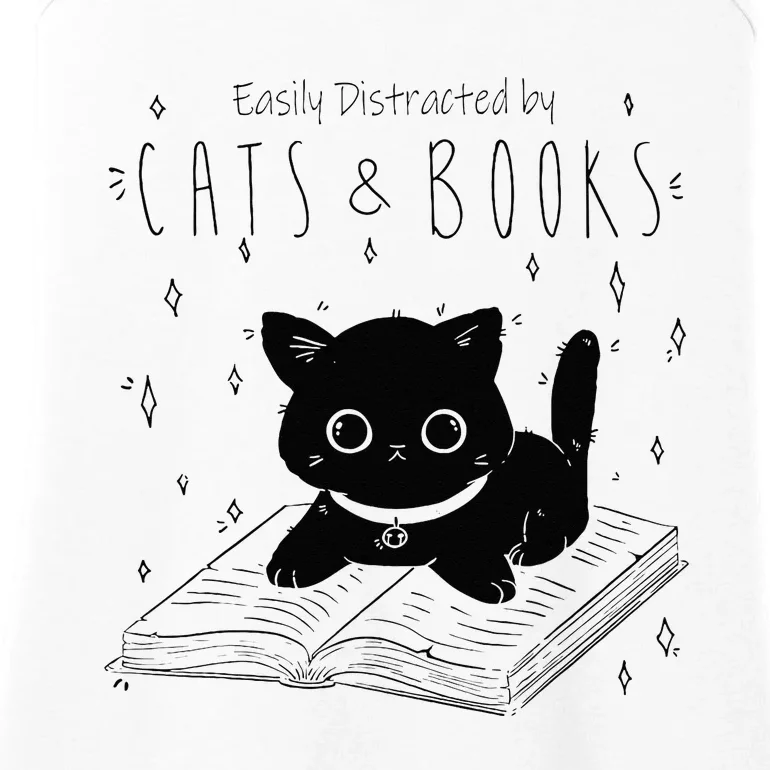 Easily Distracted By Cats And Books Funny Cat & Book Lover Ladies Essential Tank