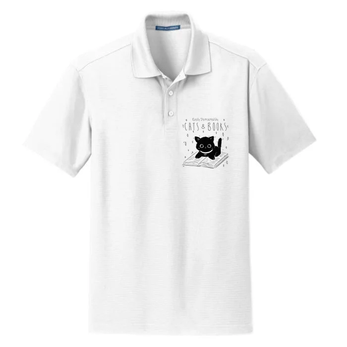 Easily Distracted By Cats And Books Funny Cat & Book Lover Dry Zone Grid Performance Polo