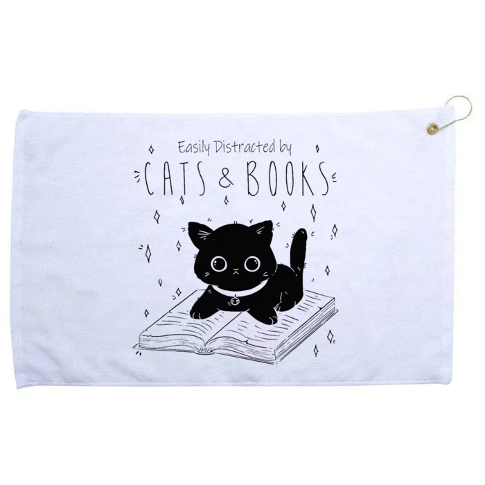 Easily Distracted By Cats And Books Funny Cat & Book Lover Grommeted Golf Towel