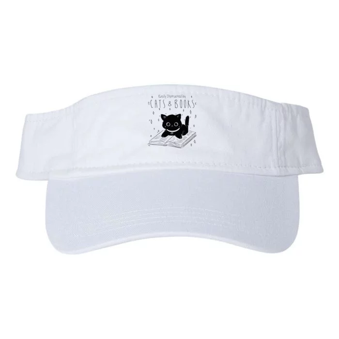 Easily Distracted By Cats And Books Funny Cat & Book Lover Valucap Bio-Washed Visor