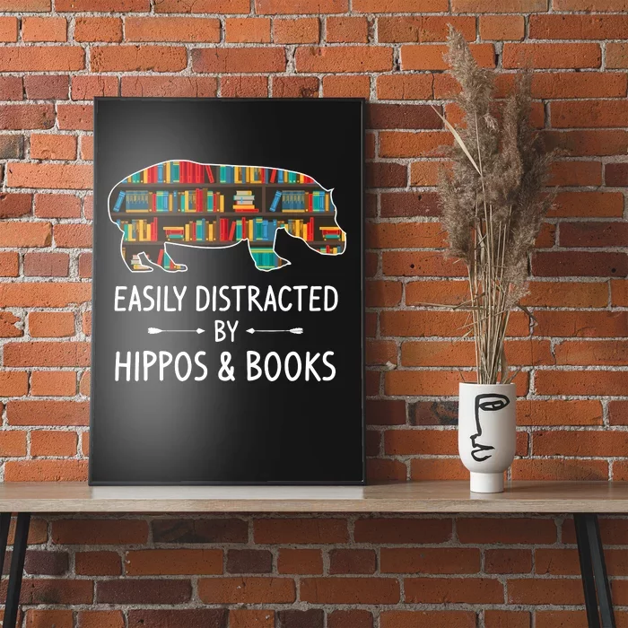 Easily Distracted By Hippos & Books Lover Gift Horse River Poster