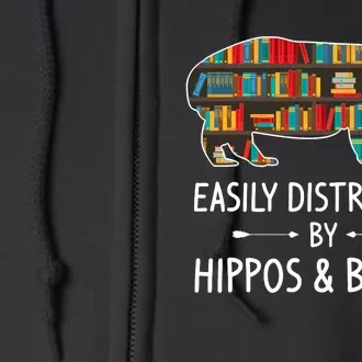 Easily Distracted By Hippos & Books Lover Gift Horse River Full Zip Hoodie