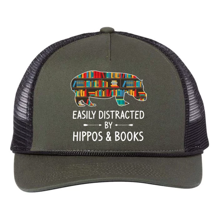 Easily Distracted By Hippos & Books Lover Gift Horse River Retro Rope Trucker Hat Cap