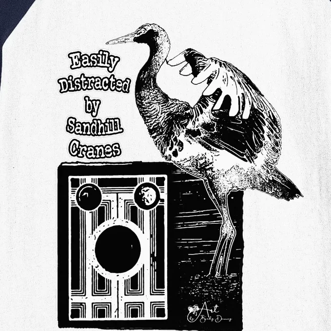 Easily Distracted By Sandhill Cranes Wantique Camera Baseball Sleeve Shirt