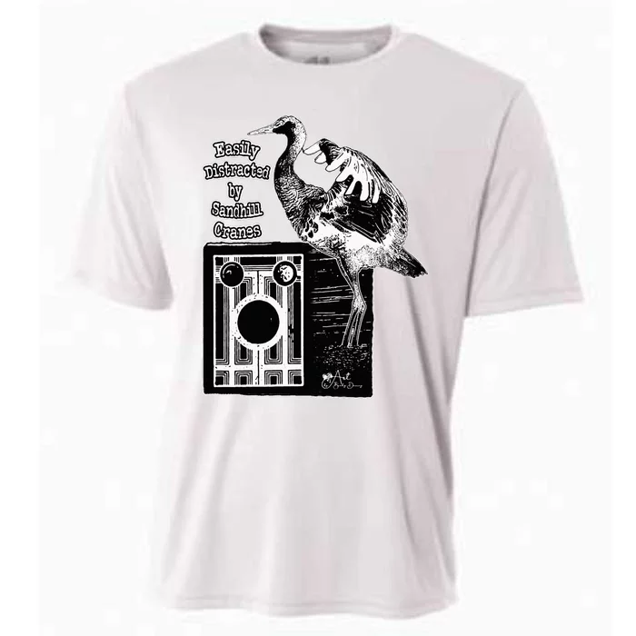 Easily Distracted By Sandhill Cranes Wantique Camera Cooling Performance Crew T-Shirt