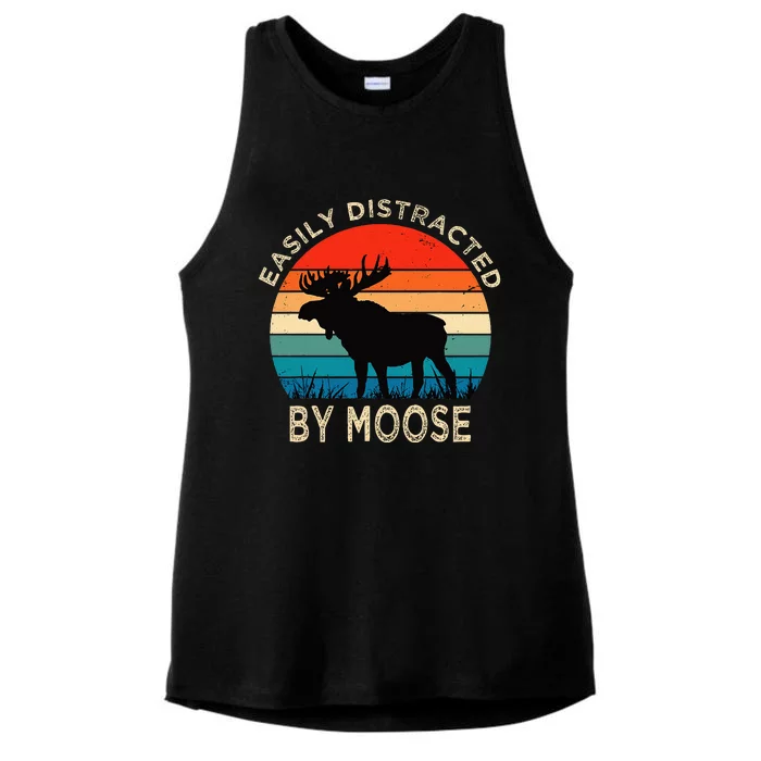 Easily Distracted By Moose Vintage Funny Moose Ladies Tri-Blend Wicking Tank