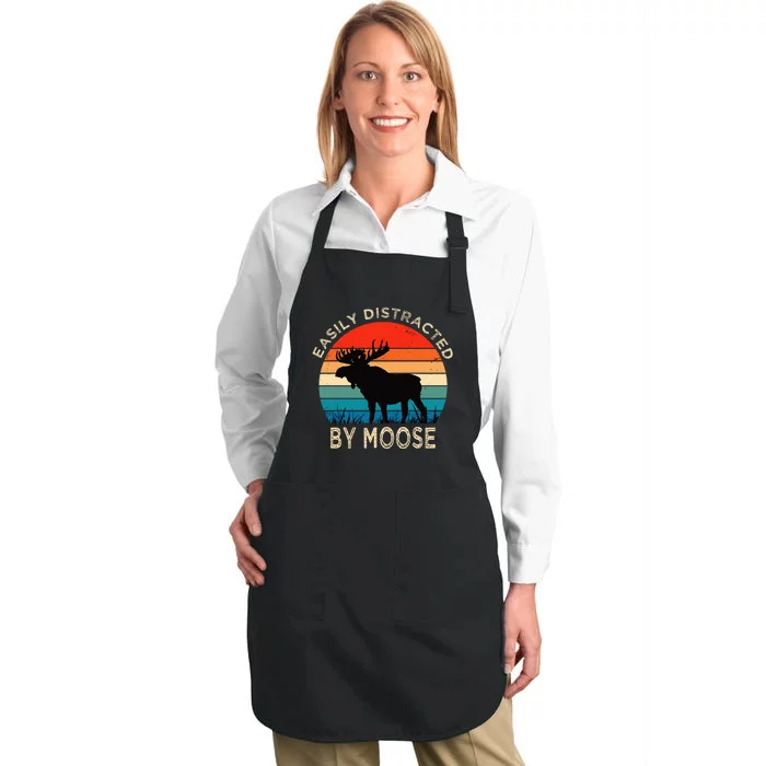 Easily Distracted By Moose Vintage Funny Moose Full-Length Apron With Pocket