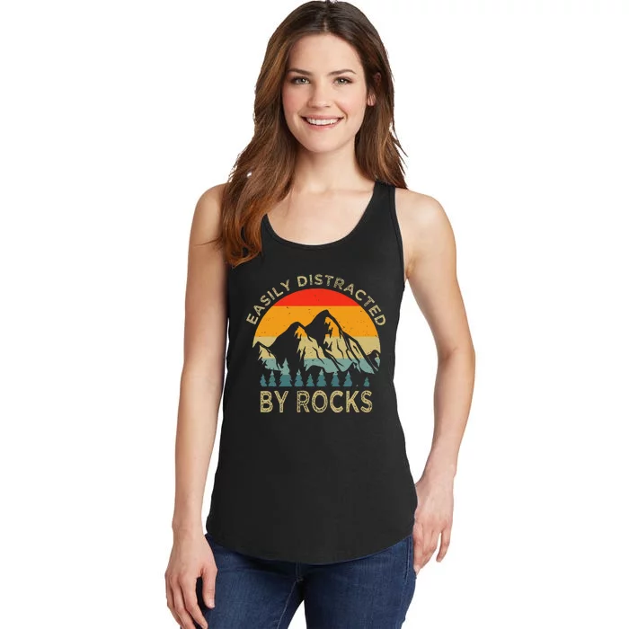 Easily Distracted By Rocks Vintage Funny Rocks Ladies Essential Tank