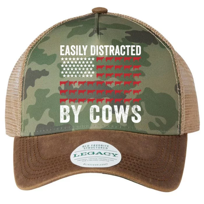 Easily Distracted By Cows Gift Funny Cow American Flag Cool Gift Legacy Tie Dye Trucker Hat