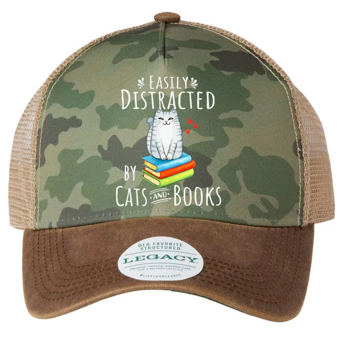 Easily Distracted by Cats and Books - Funny Cat & Book Lover Legacy Tie Dye Trucker Hat