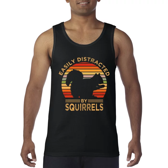 Easily Distracted By Squirrels Vintage Funny Squirrel Tank Top