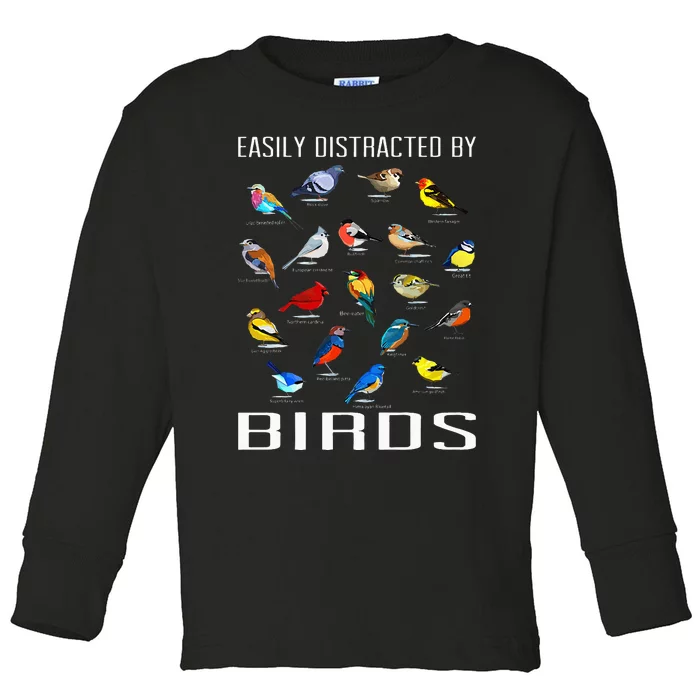 Easily Distracted By Birds Birdwatching Lover Birdwatcher Toddler Long Sleeve Shirt