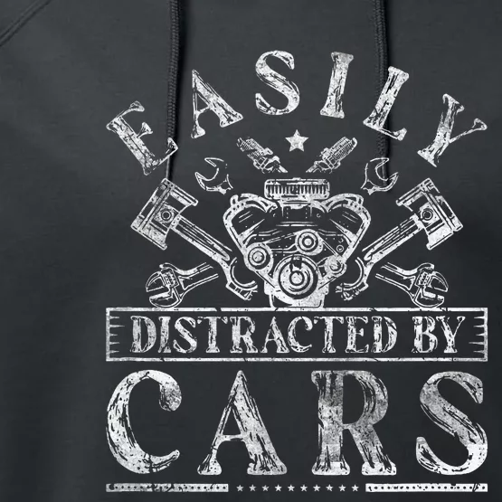 Easily Distracted By Cars Auto Mechanic Performance Fleece Hoodie