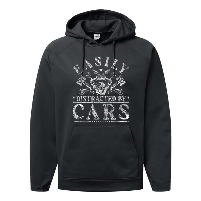 Easily Distracted By Cars Auto Mechanic Performance Fleece Hoodie