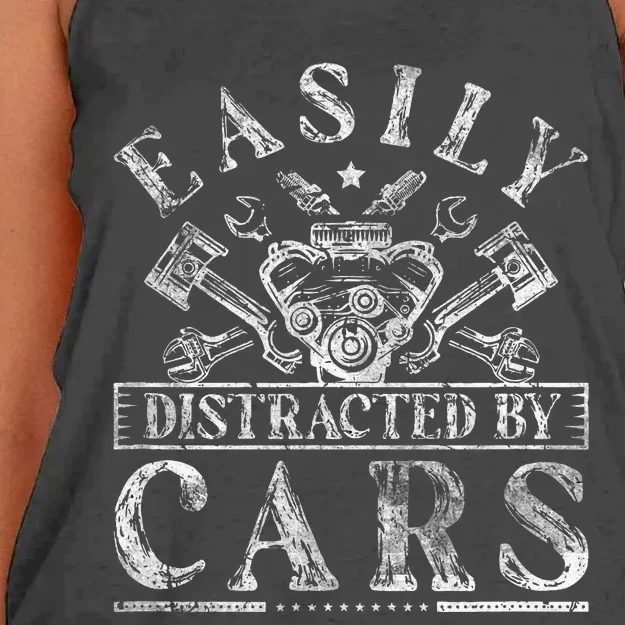 Easily Distracted By Cars Auto Mechanic Women's Knotted Racerback Tank