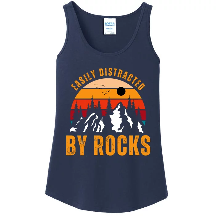 Easily Distracted By Rocks Vintage Funny Rocks Ladies Essential Tank