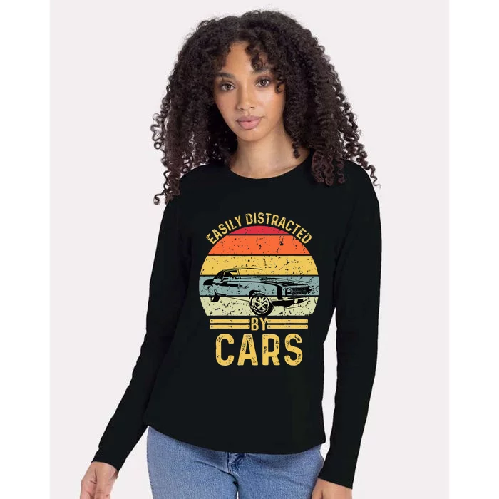 Easily Distracted By Cars Automobile Car Lover Womens Cotton Relaxed Long Sleeve T-Shirt