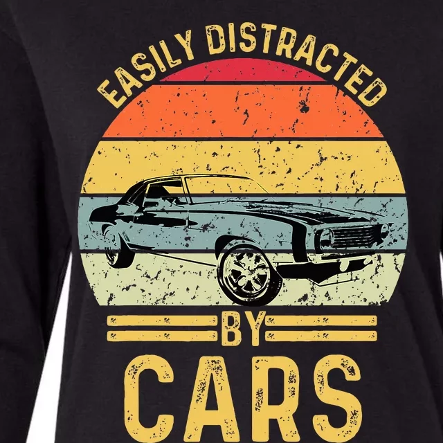 Easily Distracted By Cars Automobile Car Lover Womens Cotton Relaxed Long Sleeve T-Shirt