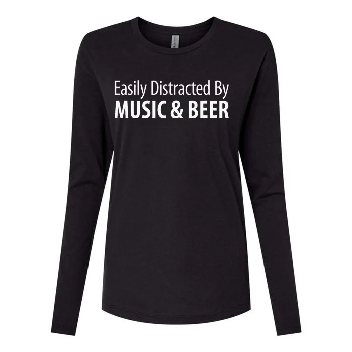 Easily Distracted By Music & Beer Womens Cotton Relaxed Long Sleeve T-Shirt