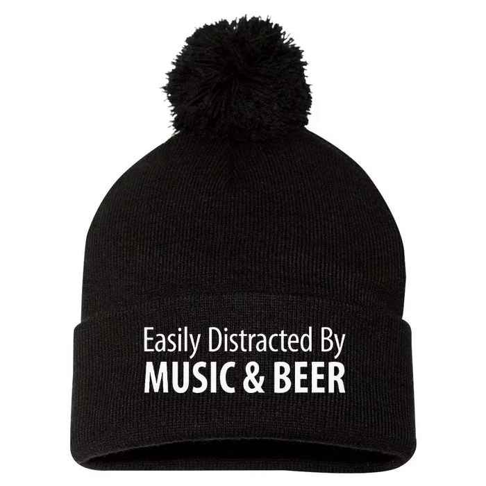 Easily Distracted By Music & Beer Pom Pom 12in Knit Beanie