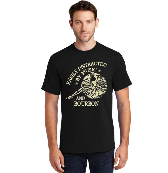 Easily Distracted By Music And Bourbon Skeleton Tall T-Shirt