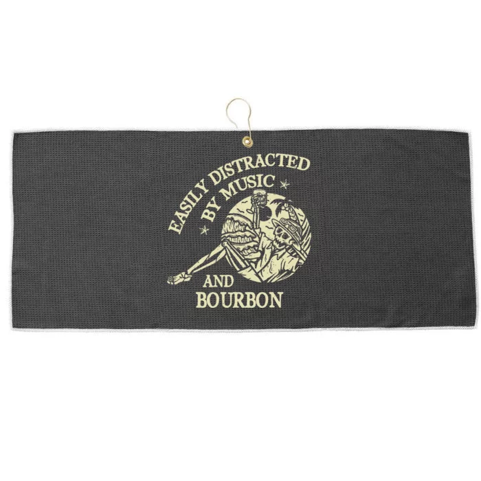 Easily Distracted By Music And Bourbon Skeleton Large Microfiber Waffle Golf Towel