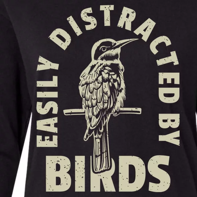 Easily Distracted By Birds Bird Cage Vintage Distress Womens Cotton Relaxed Long Sleeve T-Shirt