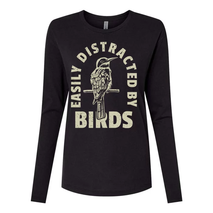 Easily Distracted By Birds Bird Cage Vintage Distress Womens Cotton Relaxed Long Sleeve T-Shirt