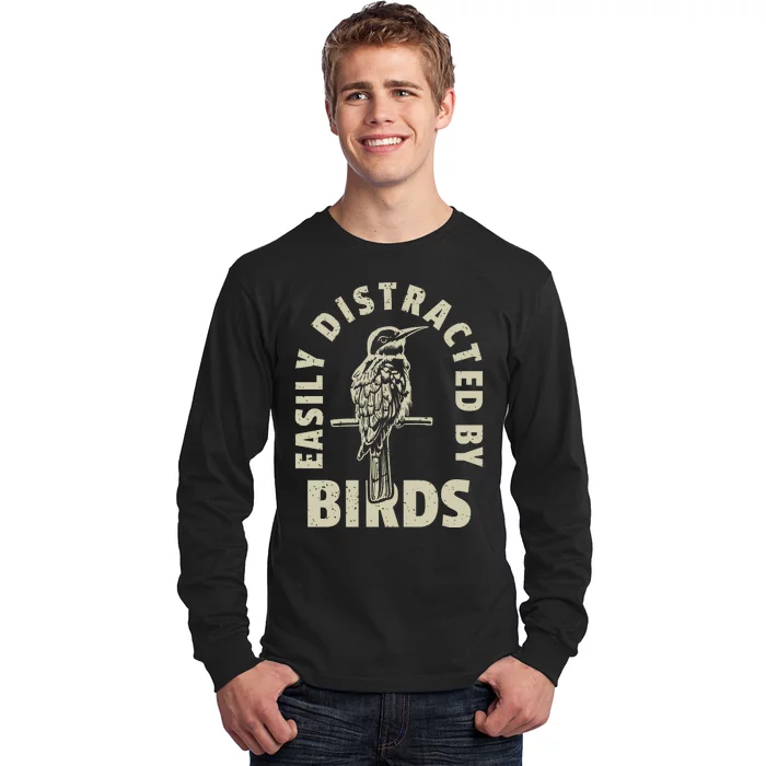 Easily Distracted By Birds Bird Cage Vintage Distress Long Sleeve Shirt