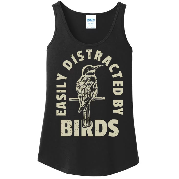 Easily Distracted By Birds Bird Cage Vintage Distress Ladies Essential Tank