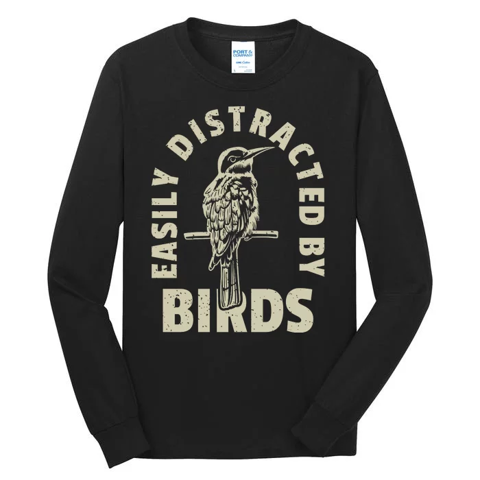 Easily Distracted By Birds Bird Cage Vintage Distress Tall Long Sleeve T-Shirt