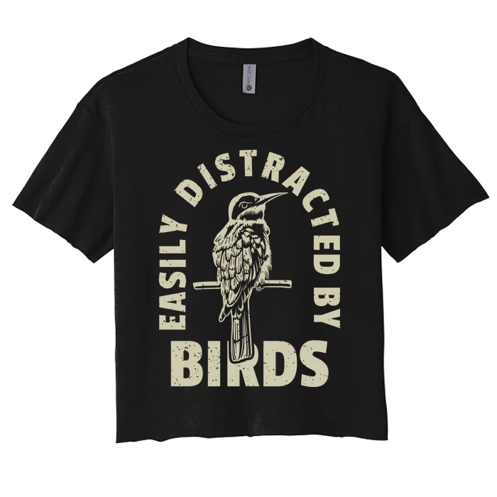 Easily Distracted By Birds Bird Cage Vintage Distress Women's Crop Top Tee