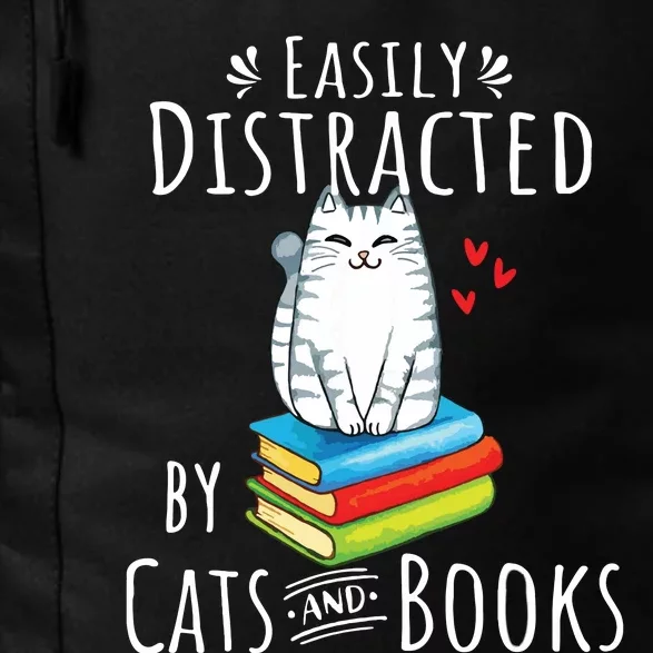 Easily Distracted By Cats And Books Funny Cat Book Lover Daily Commute Backpack