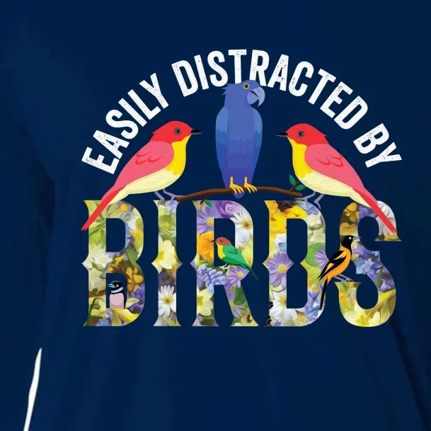 Easily Distracted By Birds Funny Bird Wtahers Cooling Performance Long Sleeve Crew