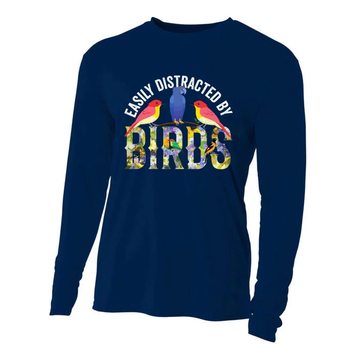 Easily Distracted By Birds Funny Bird Wtahers Cooling Performance Long Sleeve Crew