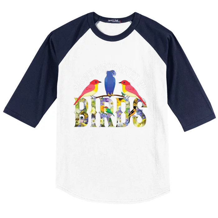 Easily Distracted By Birds Funny Bird Wtahers Baseball Sleeve Shirt