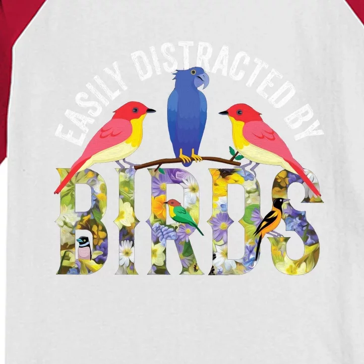 Easily Distracted By Birds Funny Bird Wtahers Kids Colorblock Raglan Jersey