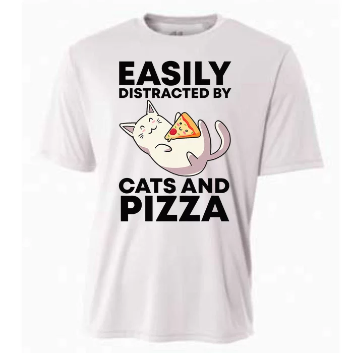 Easily Distracted By Cats And Pizza Kawaii Cat Lovers Gift Cooling Performance Crew T-Shirt