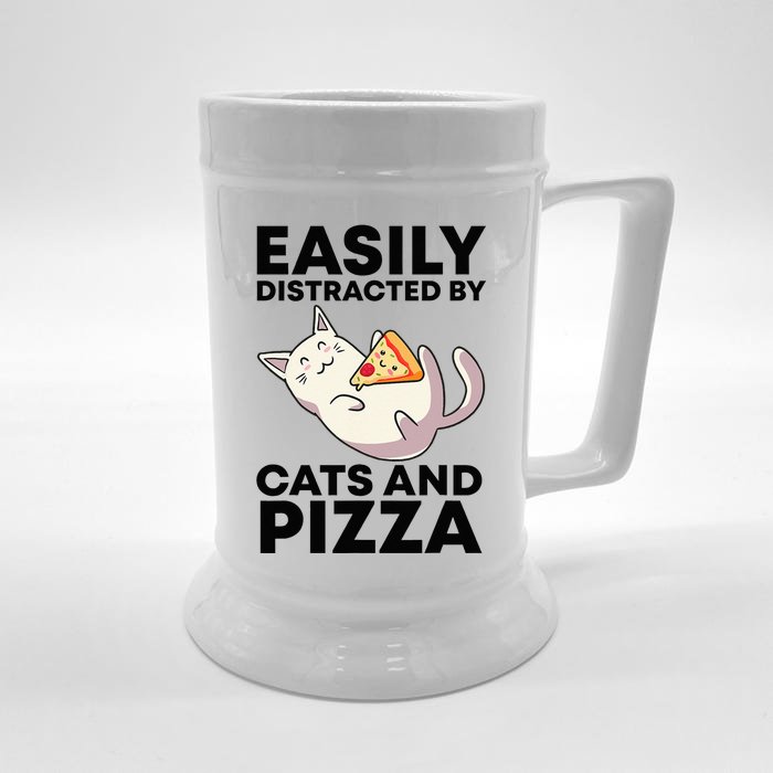 Easily Distracted By Cats And Pizza Kawaii Cat Lovers Gift Front & Back Beer Stein