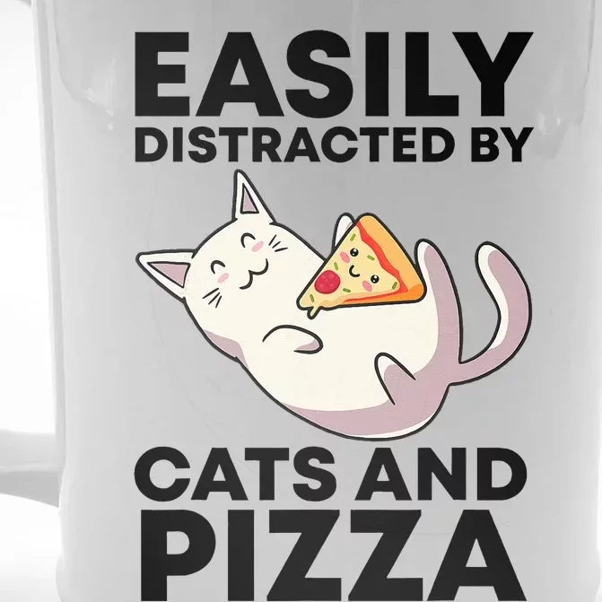 Easily Distracted By Cats And Pizza Kawaii Cat Lovers Gift Front & Back Beer Stein