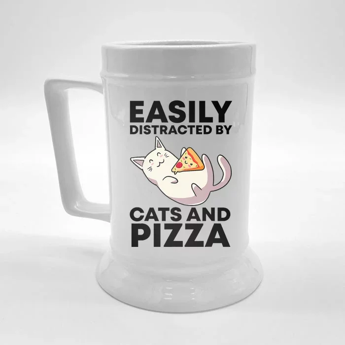 Easily Distracted By Cats And Pizza Kawaii Cat Lovers Gift Front & Back Beer Stein