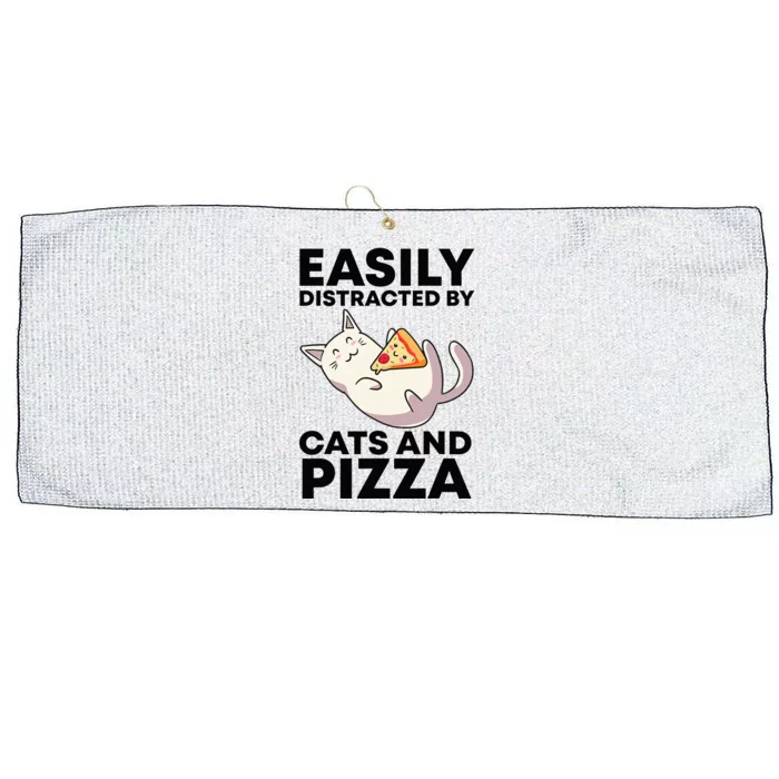 Easily Distracted By Cats And Pizza Kawaii Cat Lovers Gift Large Microfiber Waffle Golf Towel