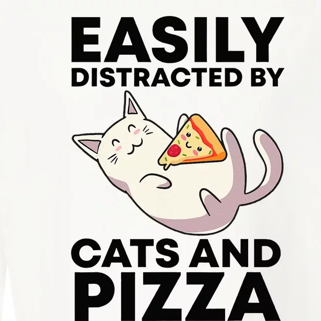 Easily Distracted By Cats And Pizza Kawaii Cat Lovers Gift Cropped Pullover Crew