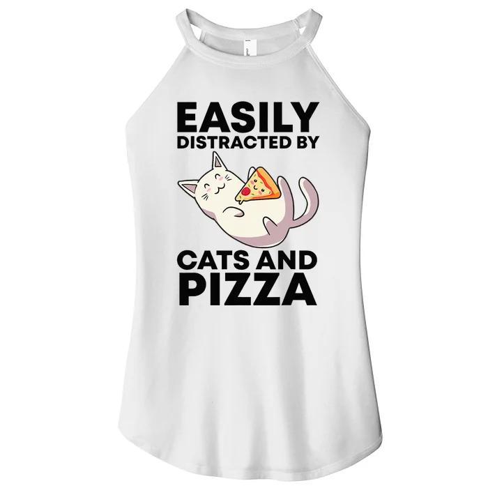 Easily Distracted By Cats And Pizza Kawaii Cat Lovers Gift Women’s Perfect Tri Rocker Tank