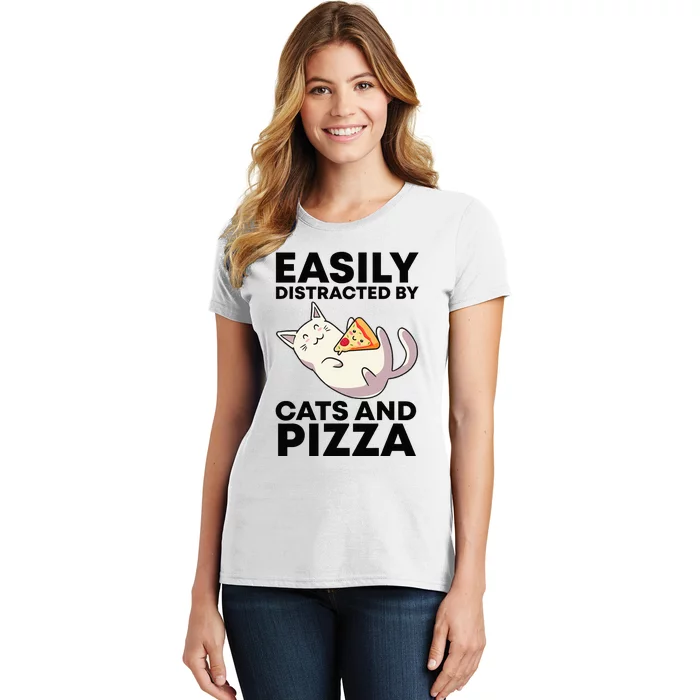 Easily Distracted By Cats And Pizza Kawaii Cat Lovers Gift Women's T-Shirt